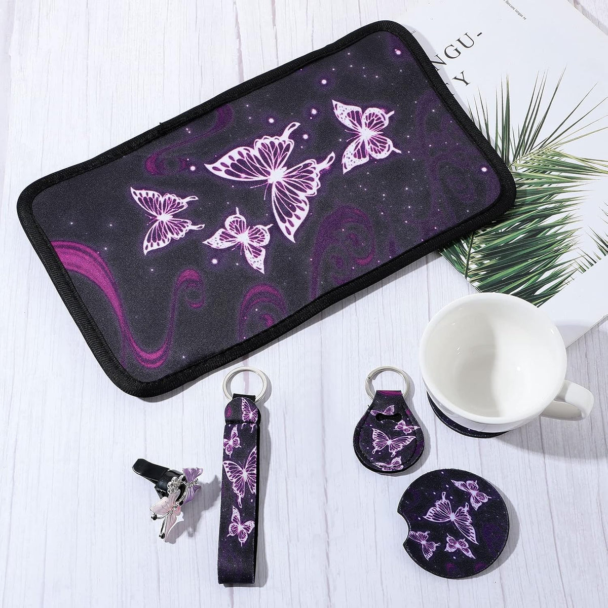 15 Pieces Purple Butterfly Car Seat Covers Full Set F24045