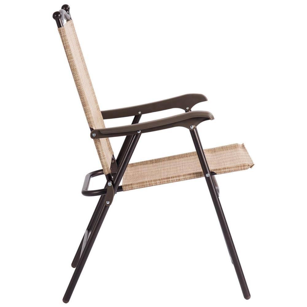 2-Pieces Beige Steel Frame Patio Folding Sling Back Camping Deck Chairs M759