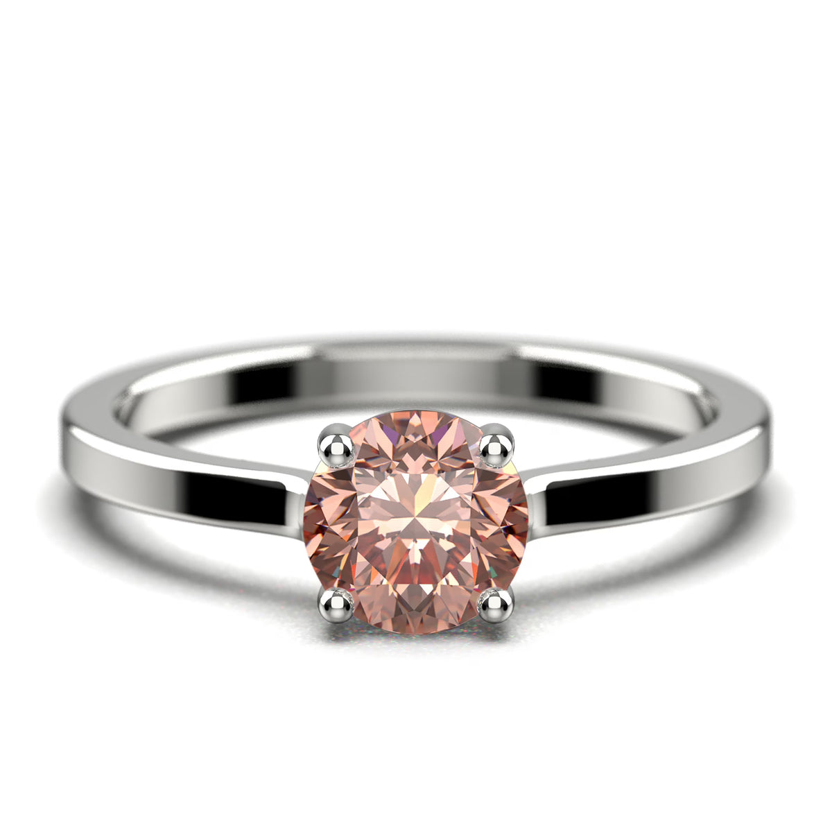 1.00 Carat Round Cut Morganite Solitaire Engagement Ring in 925 Sterling Silver S5148