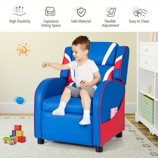 Blue Leather Recliner Chair with Side Pockets F64332
