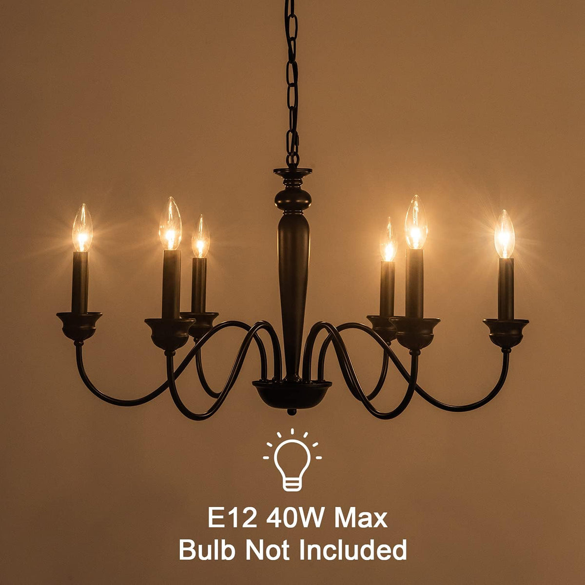 Black 6-Light Candelabra Industrial Chandelier, 28 inches K84945