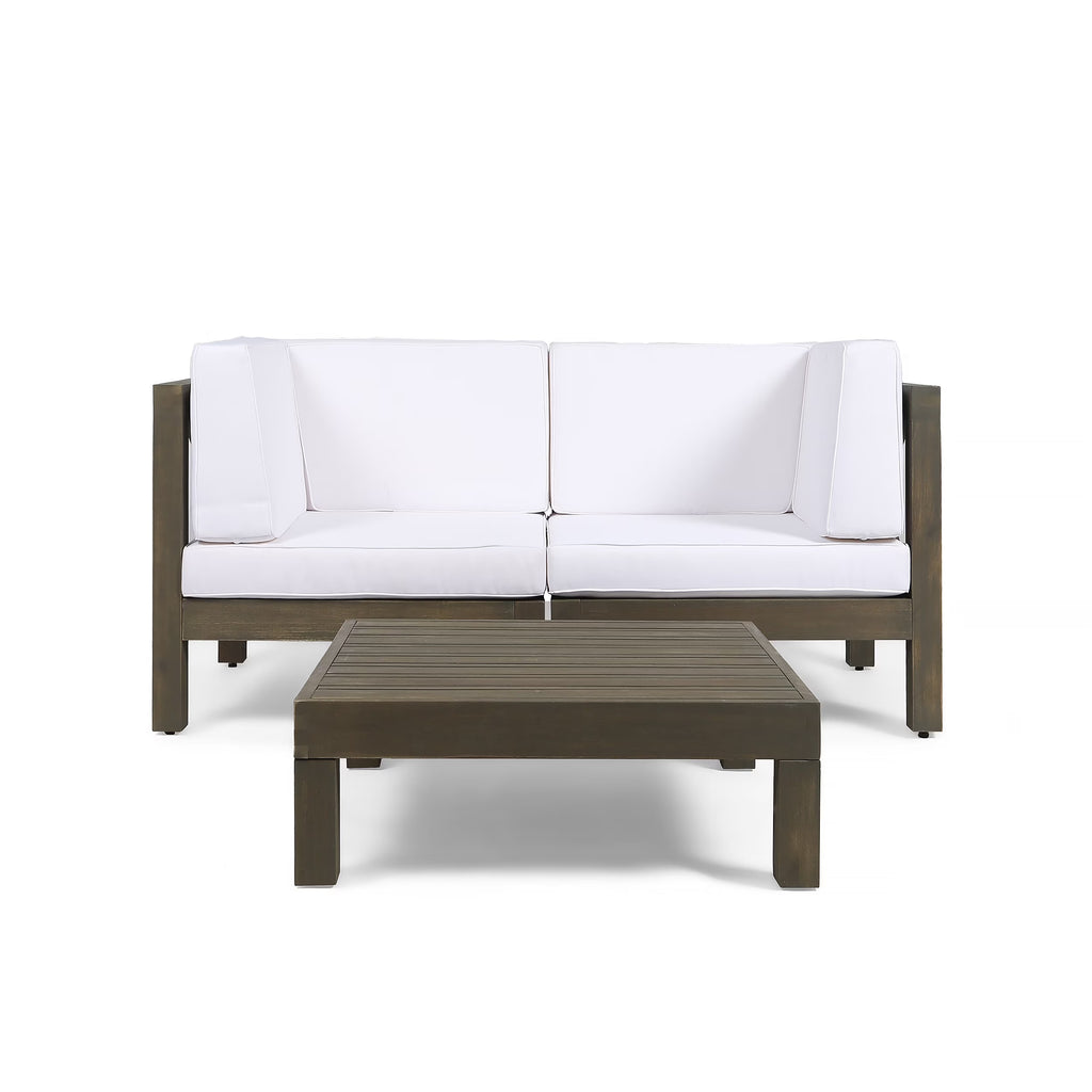 Gray and White Acacia Wood Sectional Loveseat with Coffee Table O300