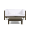 Gray and White Acacia Wood Sectional Loveseat with Coffee Table O300
