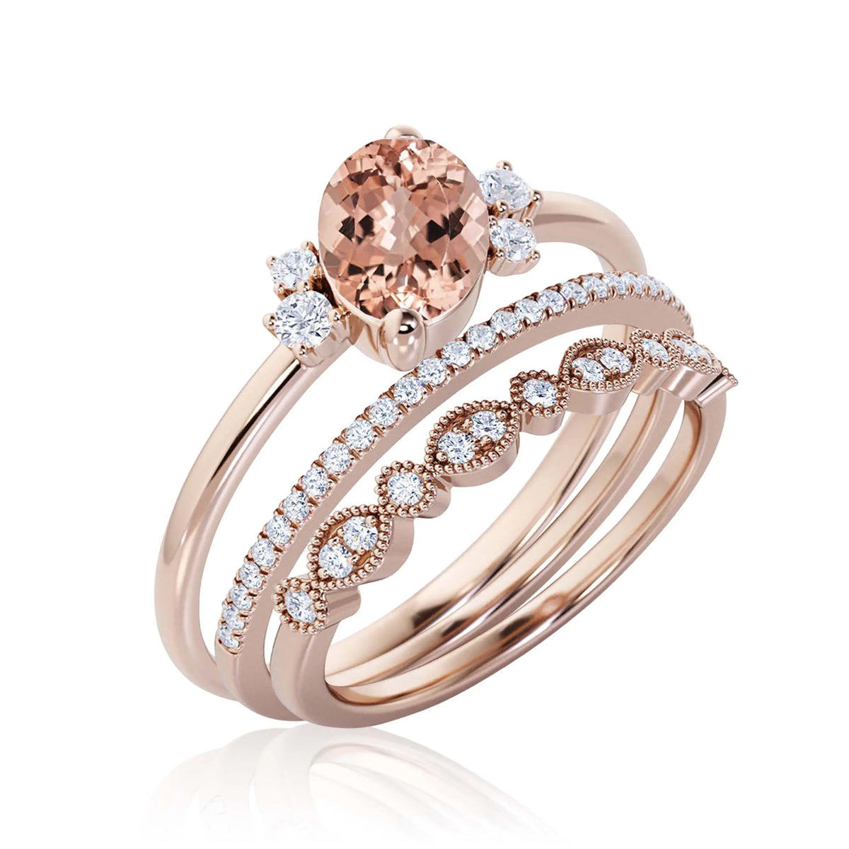 2.50 Carat Oval Morganite And Diamond Moissanite Engagement Ring in 925 Sterling Silver With 18k Rose Gold Plating A2213