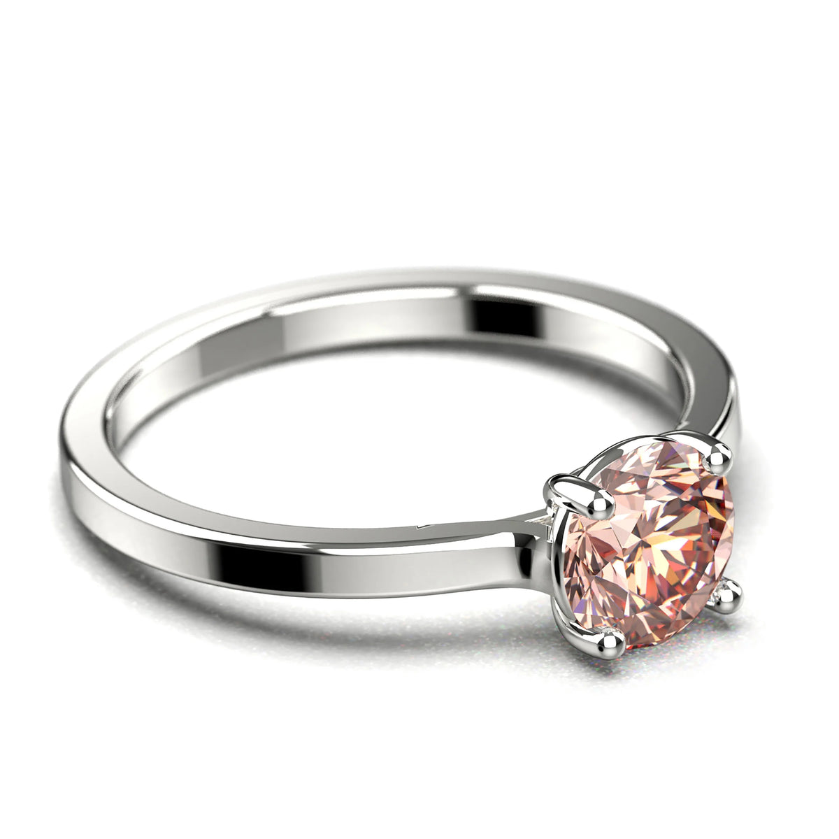 1.00 Carat Round Cut Morganite Solitaire Engagement Ring in 925 Sterling Silver S5148