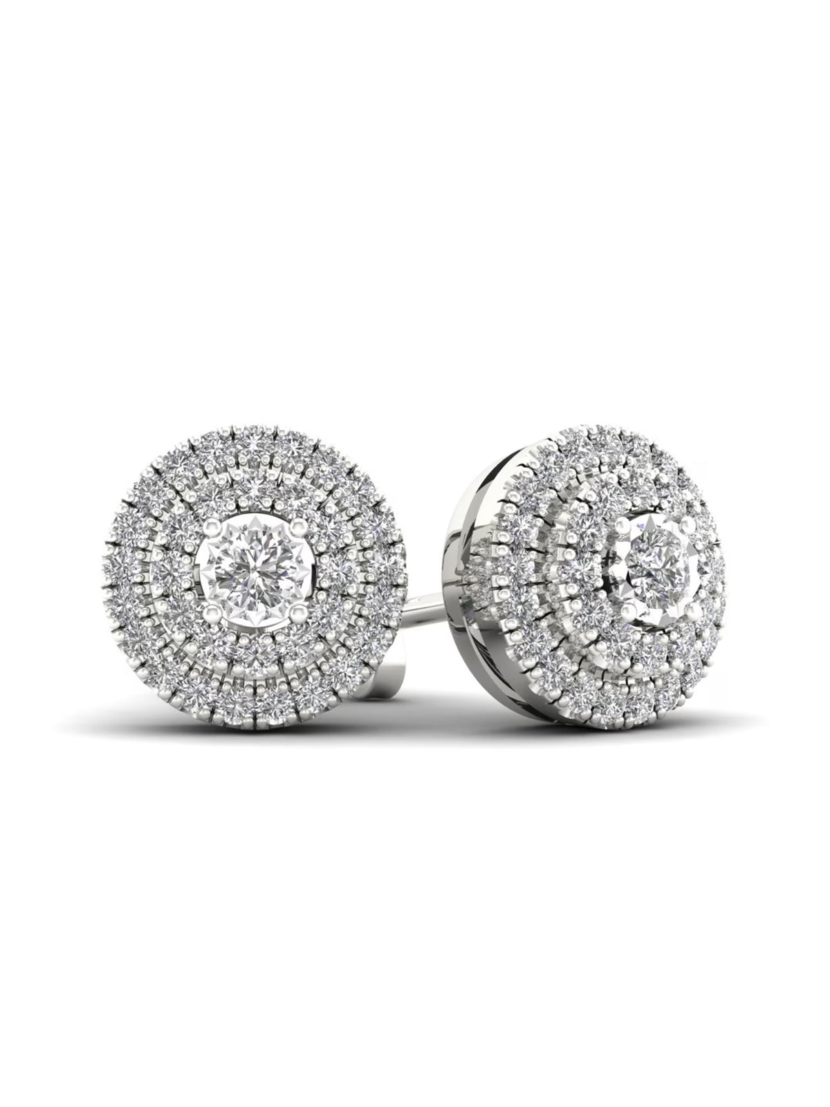 1/4ct TW Diamond Sterling Silver Double Halo Stud Earrings Q499