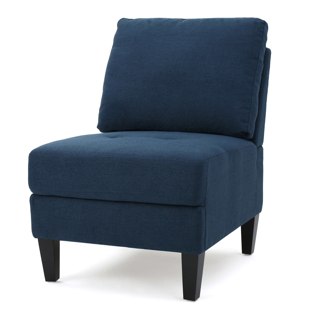 Dark Blue Fabric Sectional Couch with Storage Ottoman N732606