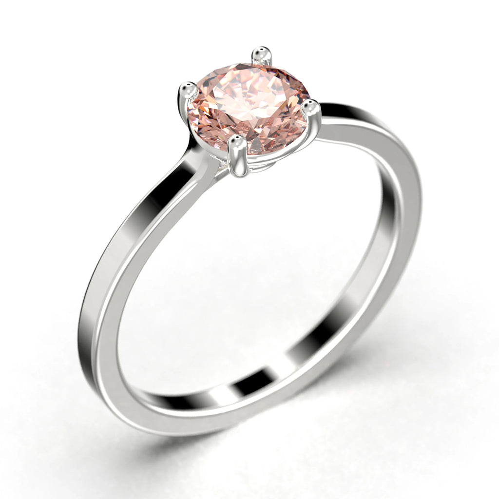1.00 Carat Round Cut Morganite Solitaire Engagement Ring in 925 Sterling Silver S5148