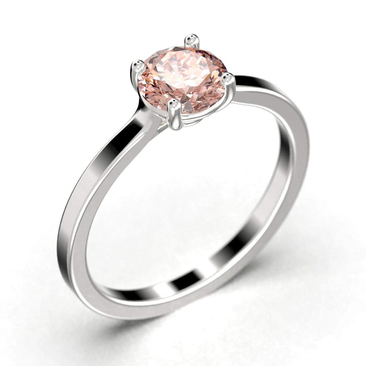 1.00 Carat Round Cut Morganite Solitaire Engagement Ring in 925 Sterling Silver S5148