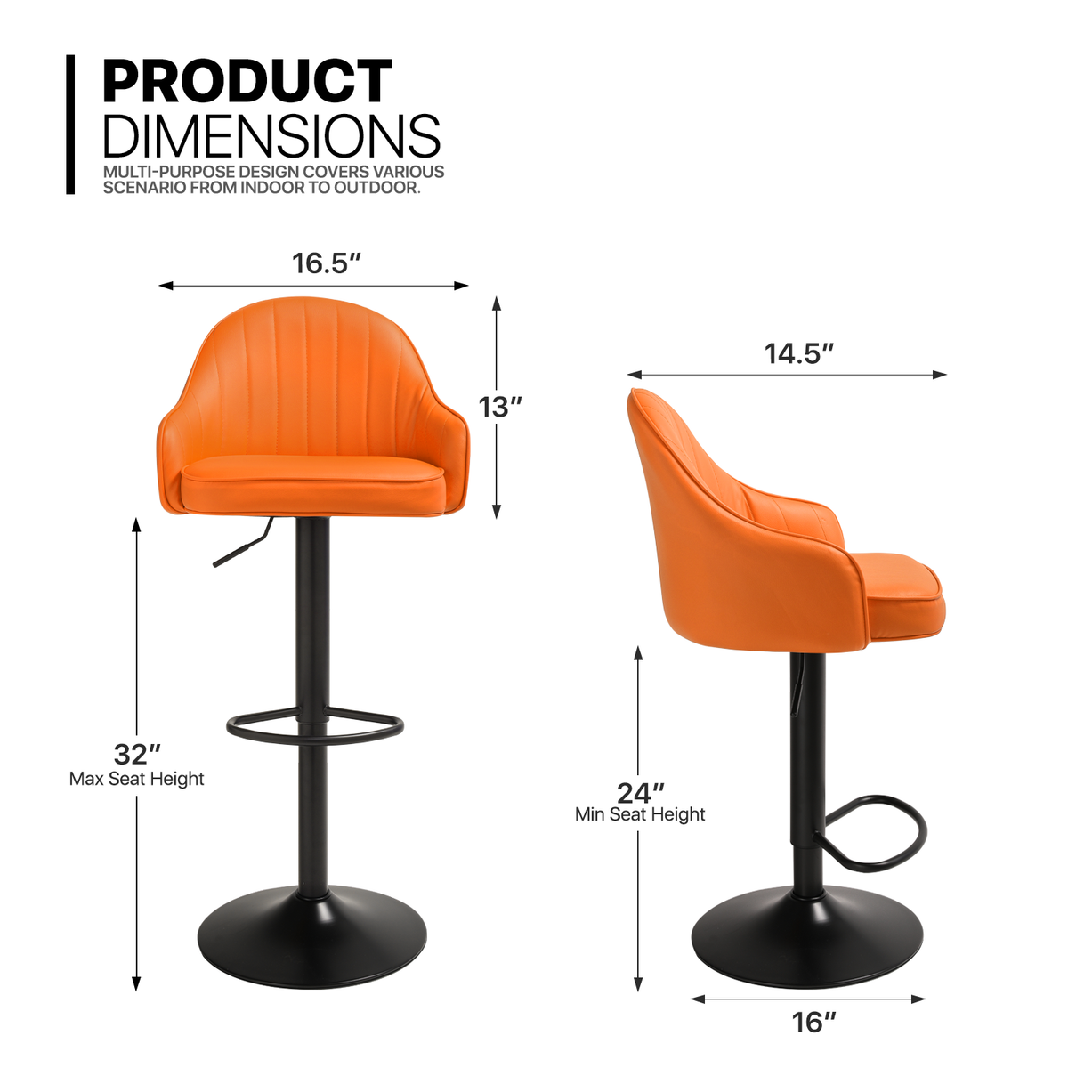 Orange Faux Leather Swivel Bar Stool Set of 2 with Backrest & Armrest R478978