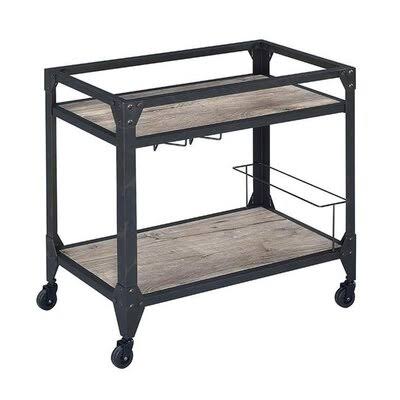 Rustic Oak Charcoal Serving Cart D29655