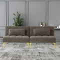 Taupe Teddy Fabric Upholstered Three-seat Futon Sofa with 2 Pillow and Gold Metal Legs H989711
