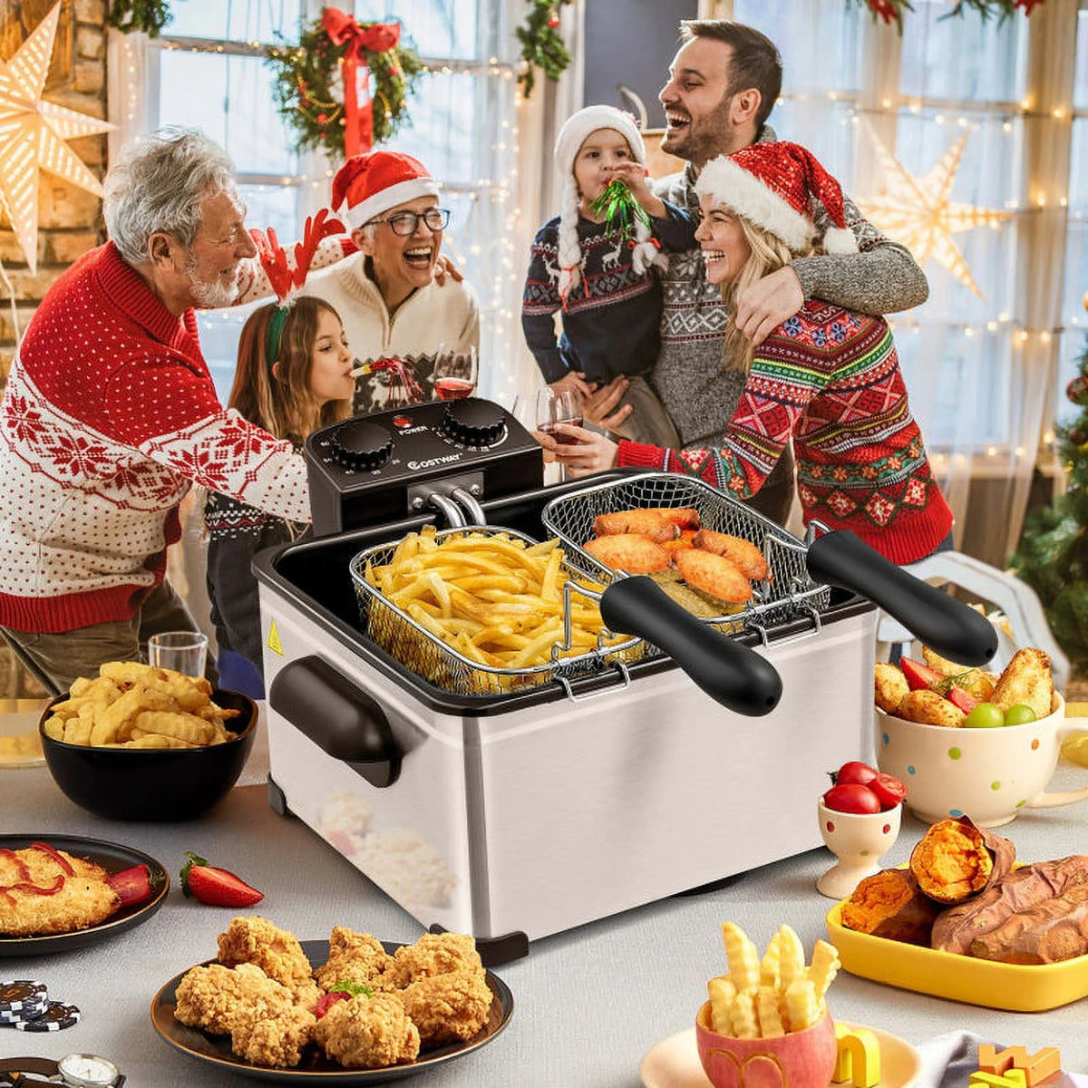 5.3Qt Stainless Steel Electric Deep Fryer with Triple Basket U332