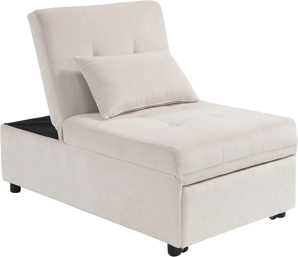 Beige Folding Ottoman Sleeper Sofa Bed T6652