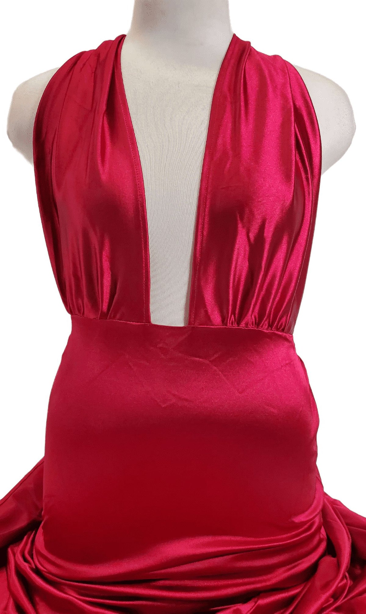 Red Medium V Neck Sleeveless Long Halter Dress P90988