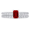 1.16 ct Emerald Cut Natural Garnet 14k White Gold Solitaire Bridal Set SZ 6.25 A6735
