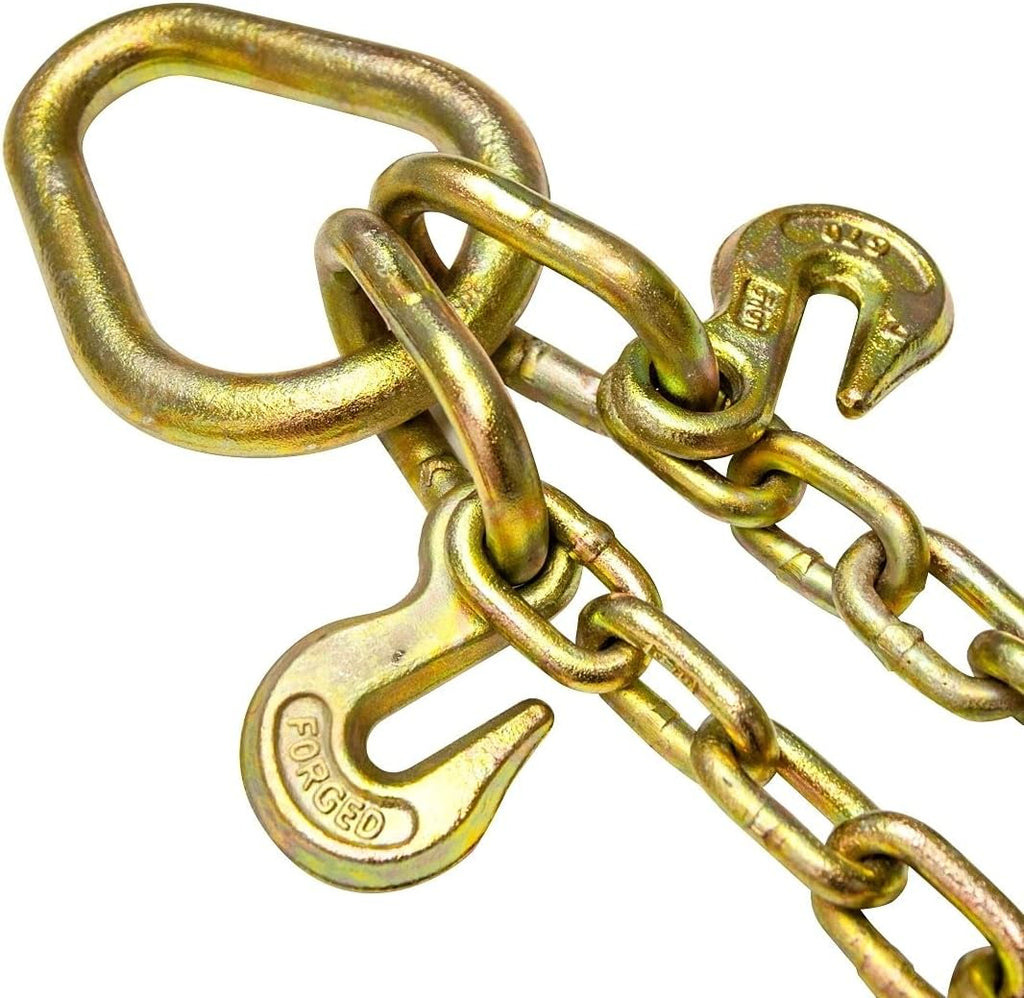 Towing Chain Bridle with 8 Inch J Hooks and Alloy T Hooks, Grade 70 Chain, 40 Inches Long, 4,700 Pound Safe Working Load Q356