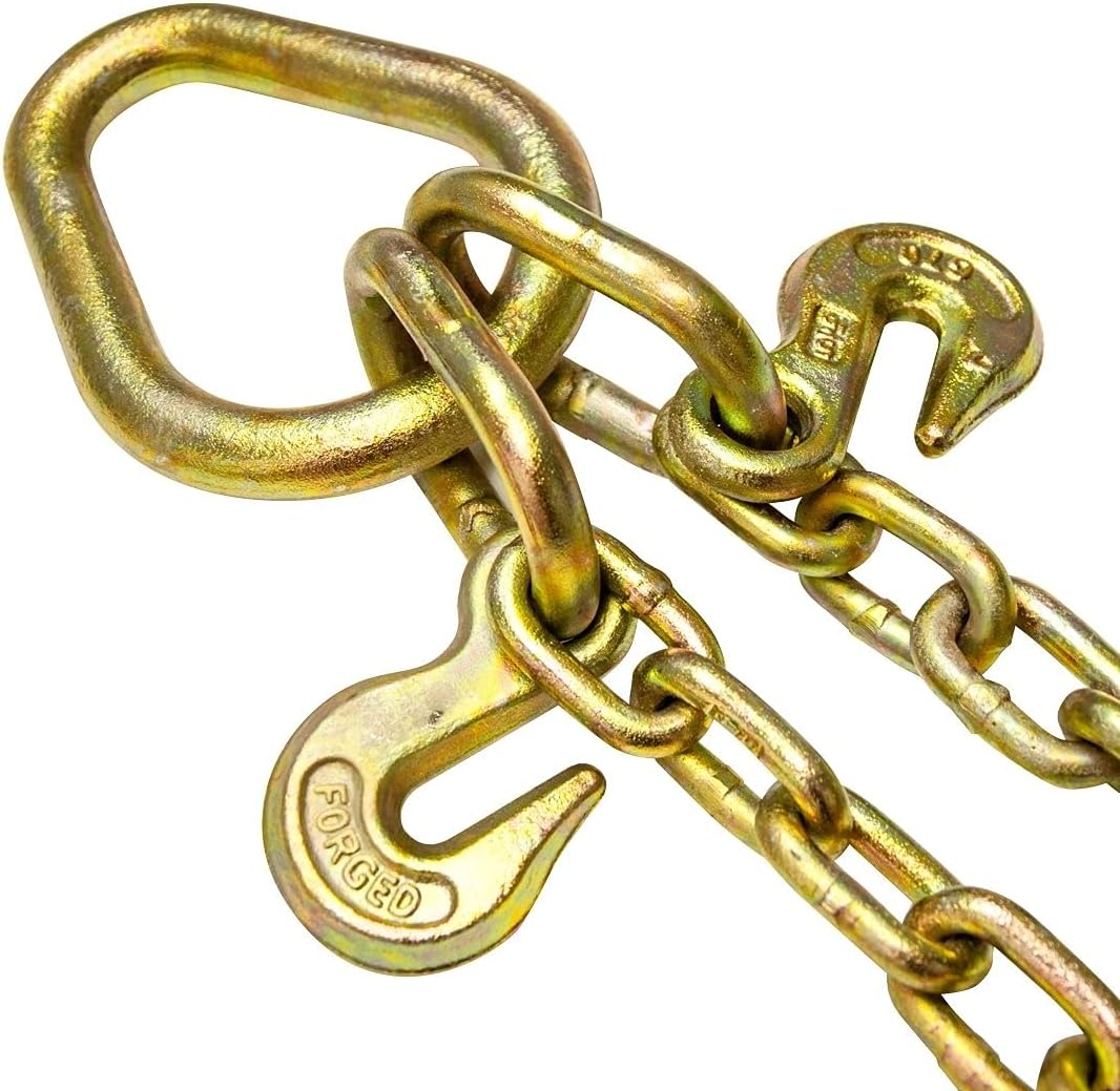 Towing Chain Bridle with 8 Inch J Hooks and Alloy T Hooks, Grade 70 Chain, 40 Inches Long, 4,700 Pound Safe Working Load Q356