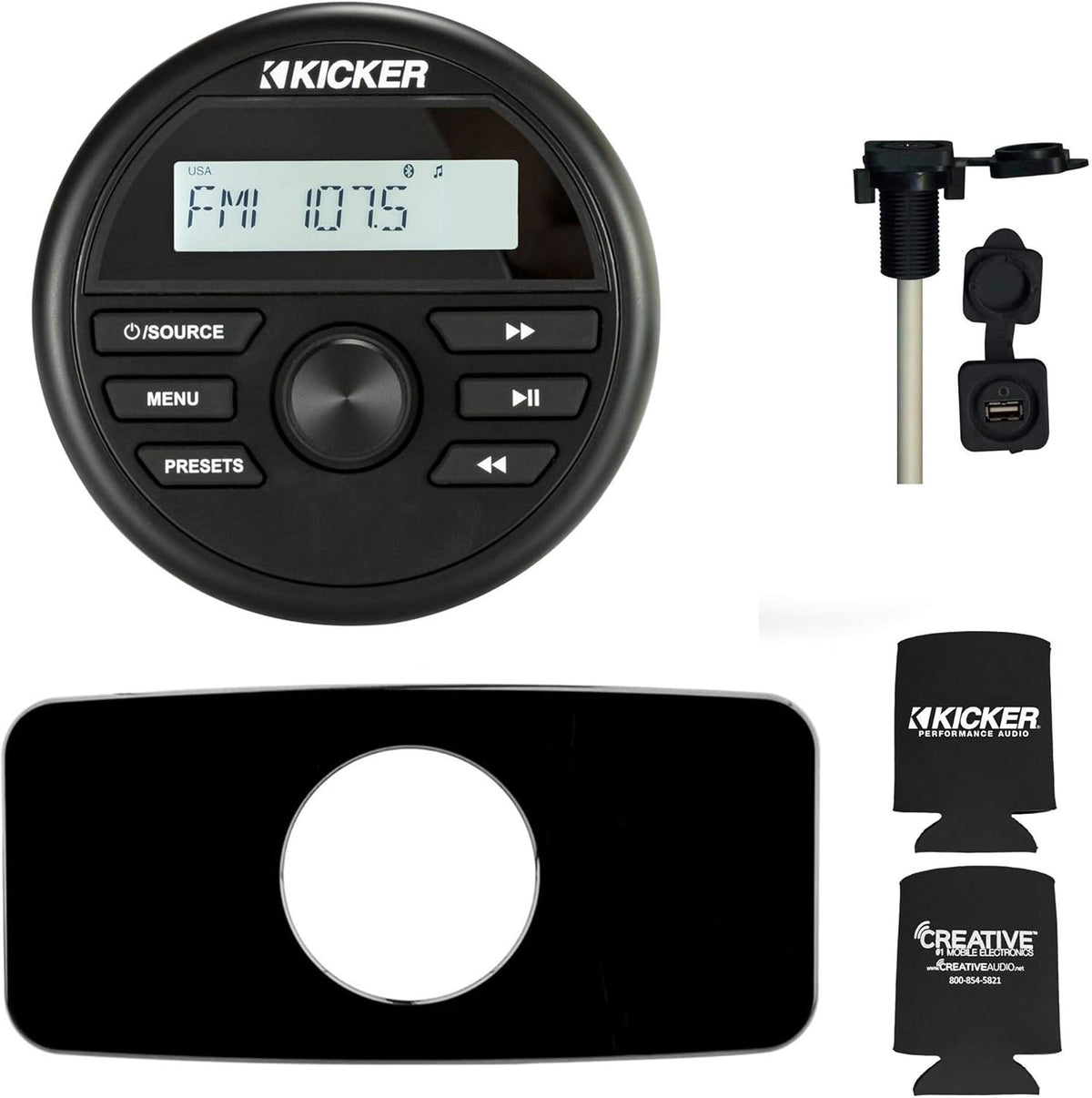 Waterproof Marine Radio with Dash Kit and USB/Aux K6822