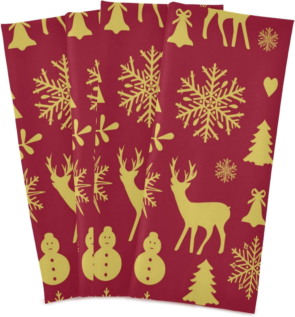 Reindeer Bells Snowflakes Kitchen Towels Set of 4 Dishcloths Ultra Absorbent 28'' x 18'' Q773