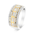 10K White & Yellow Gold Diamond Art Deco Multi-Row Ring Band B5704