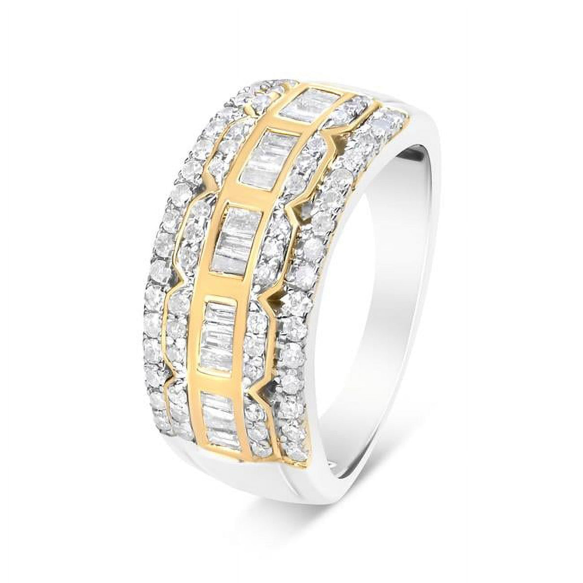 10K White & Yellow Gold Diamond Art Deco Multi-Row Ring Band B5704