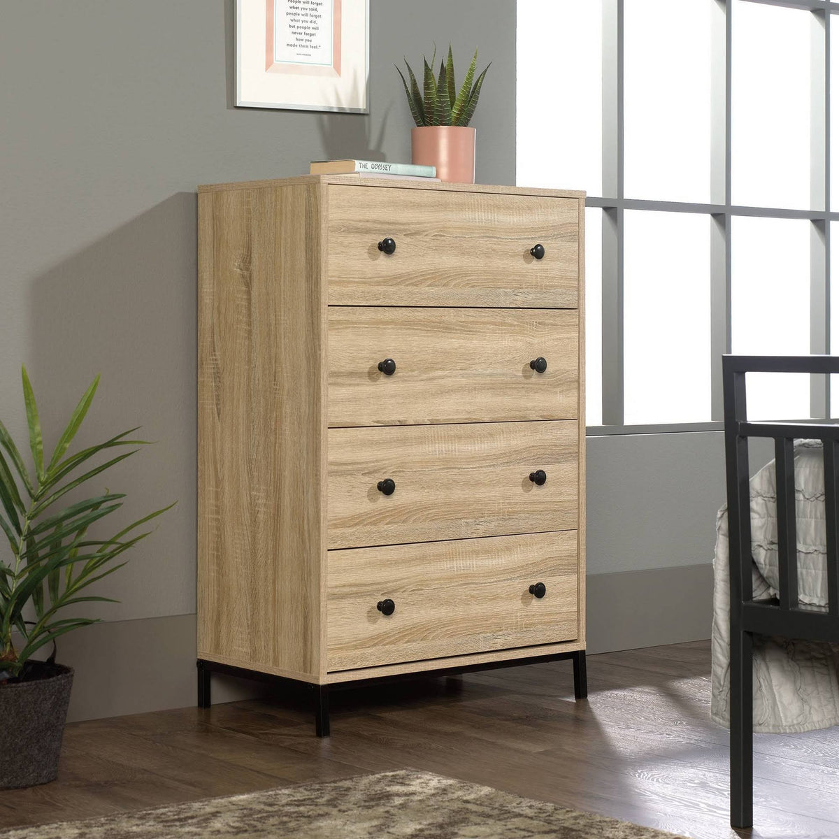 4-Drawer Tall Wood Bedroom Chest in Charter Oak B682