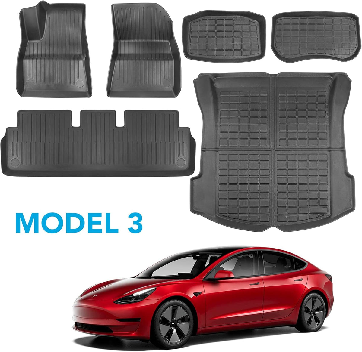 Tesla Model Y Floor Mats 5-Seat TPE Full Set Liners All Weather Front Rear Trunk Cargo Liner Q3798
