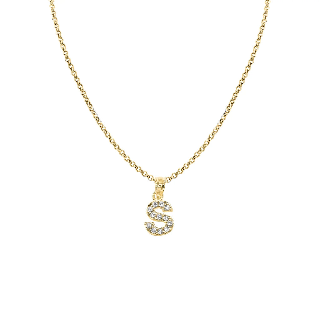 14K Yellow Gold Cubic Zirconia Initial Letter 'S' Pendant with 16" Chain Necklace T921017