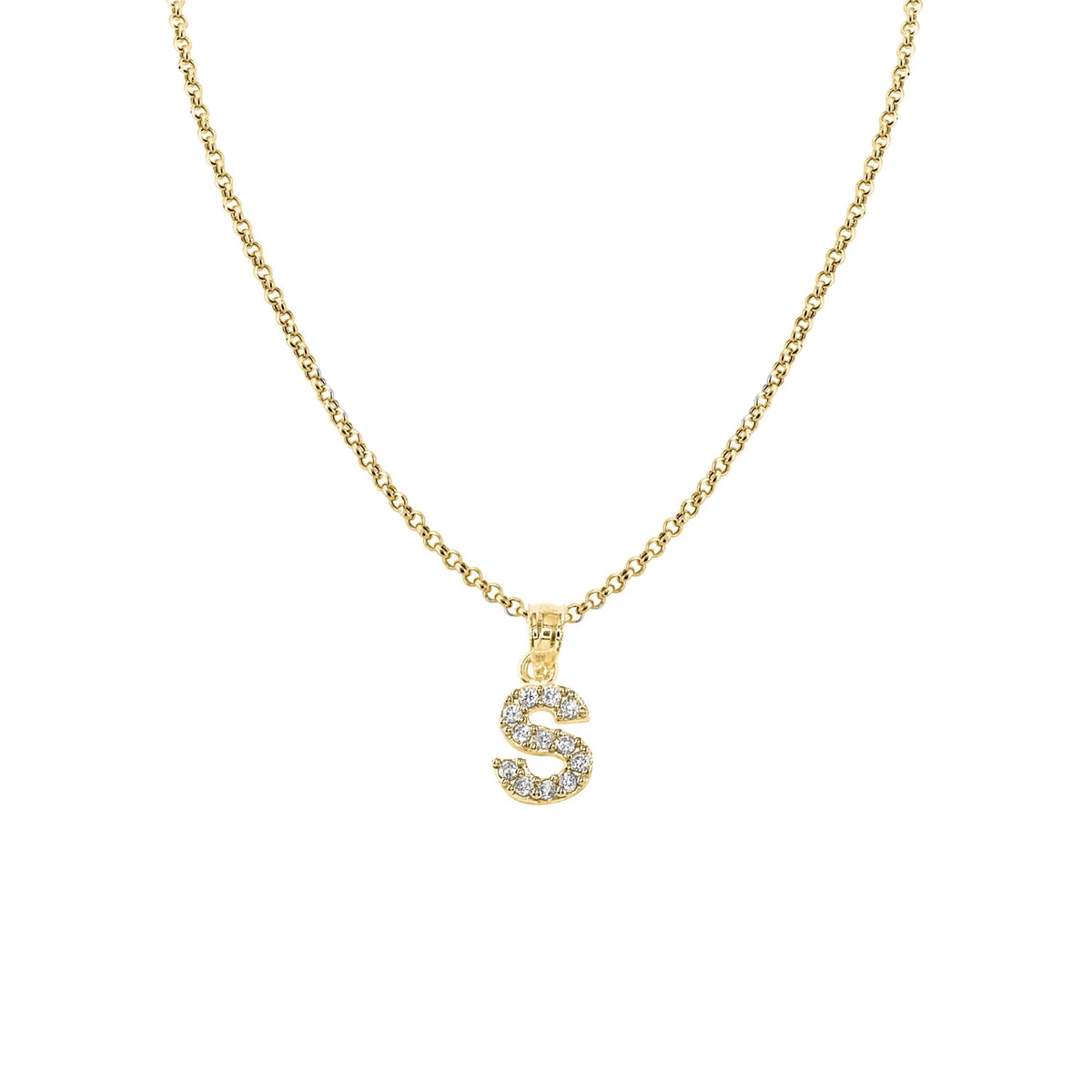 14K Yellow Gold Cubic Zirconia Initial Letter 'S' Pendant with 16" Chain Necklace T921017