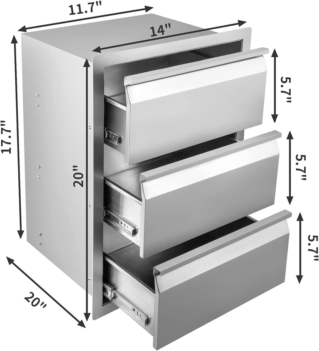 Stainless Steel Triple Access BBQ Drawers Box Frame Style Flush Mount Outdoor Kitchen Drawers B4401