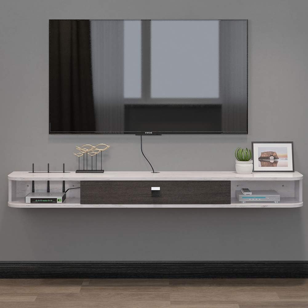 Grey-White Wall-Mounted TV Console with Door and Storage M79888