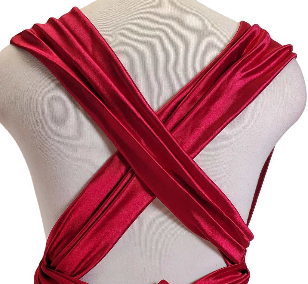 Red Medium V Neck Sleeveless Long Halter Dress P90988