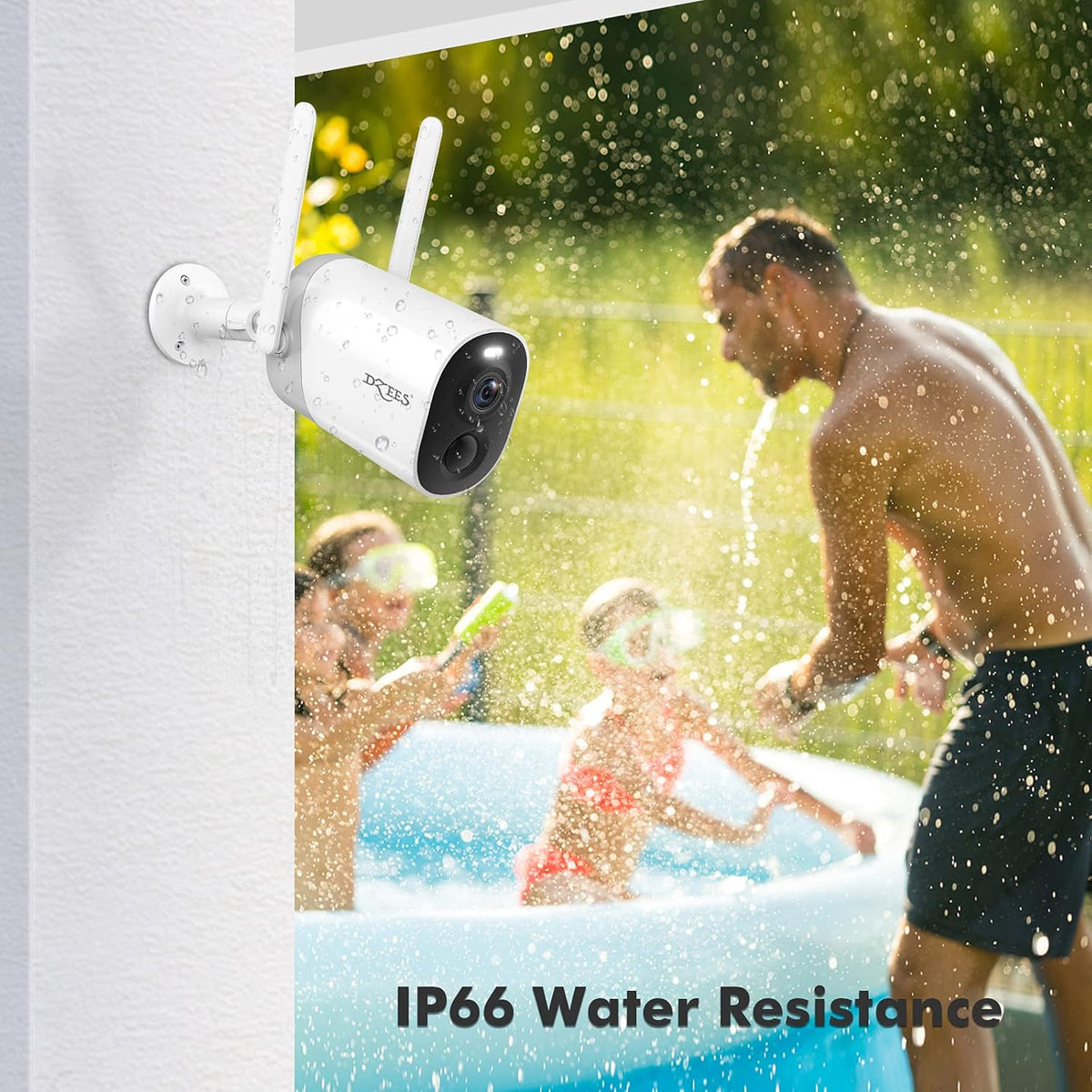Solar Security Camera Outdoor Wireless with Siren and Spotlight, Battery Powered WiFi, Motion Detection, Color Night Vision, IP66 Waterproof D6074