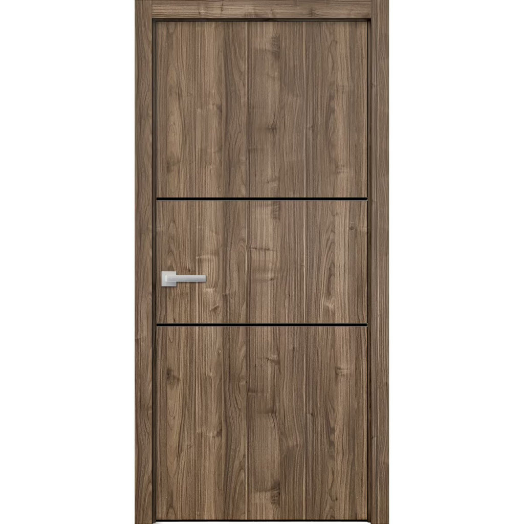 Solid French Door 32 x 84 inches Walnut with Frosted Glass Single Regular Panel Frame Trims Handle G613