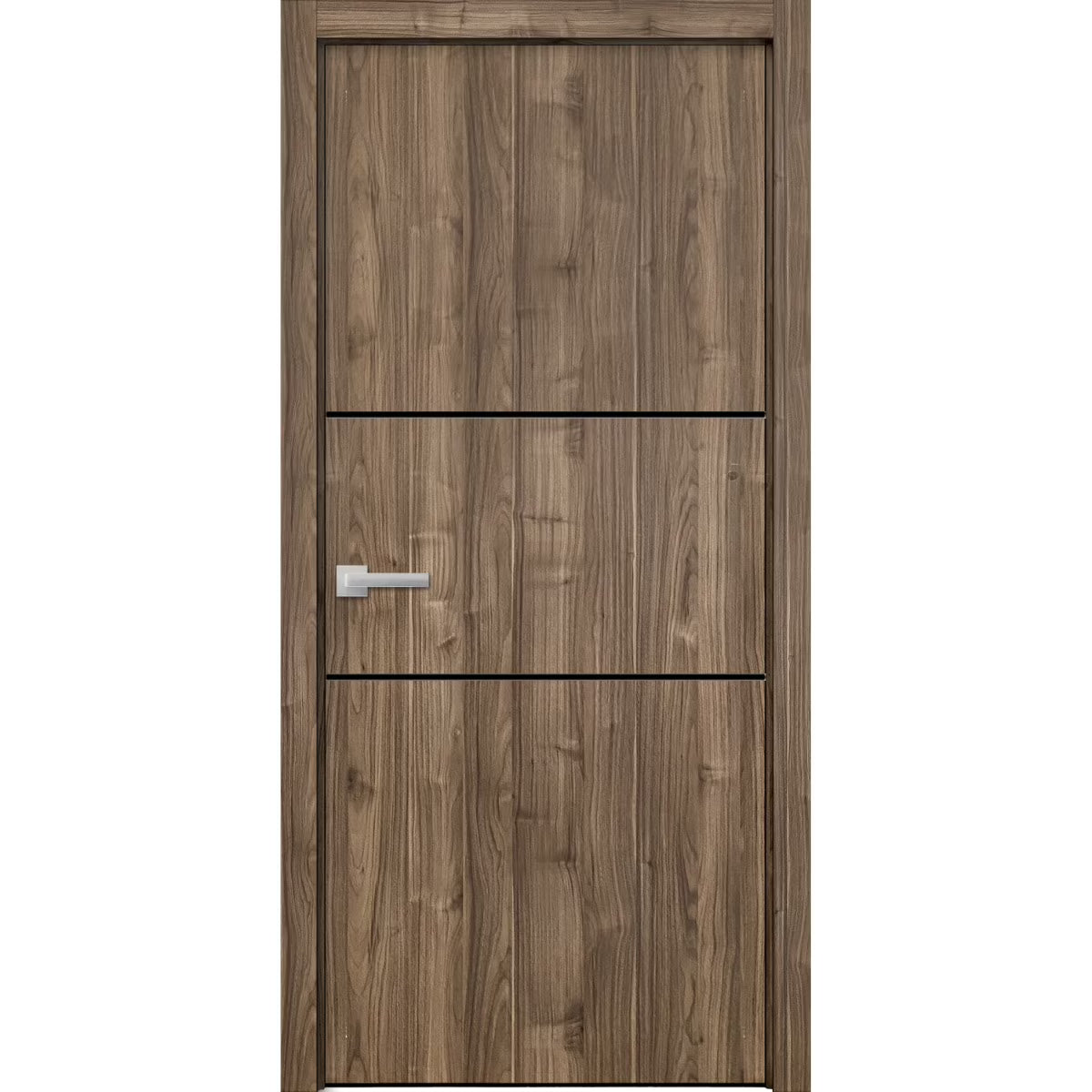 Solid French Door 32 x 84 inches Walnut with Frosted Glass Single Regular Panel Frame Trims Handle G613