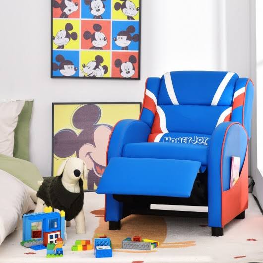Blue Leather Recliner Chair with Side Pockets F64332
