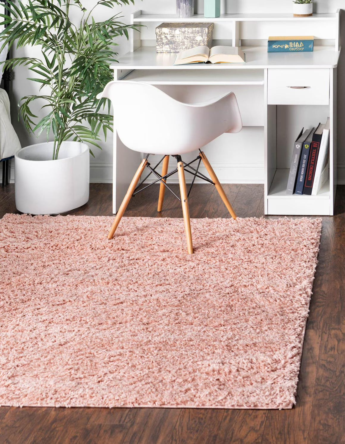Rose Pink Solid Square Shag Area Rug R54107