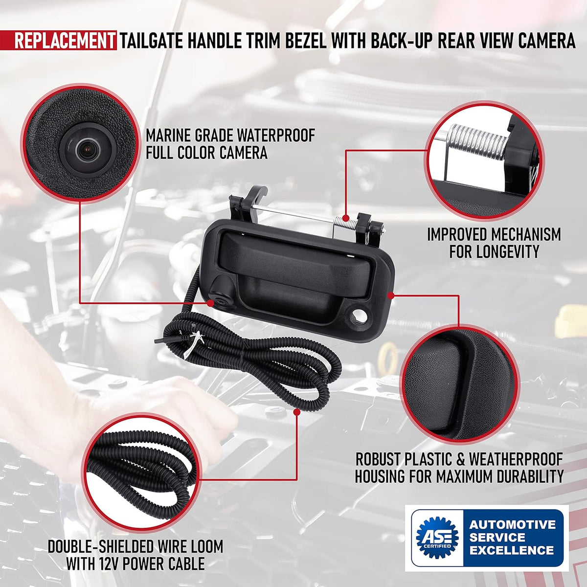 Black Tailgate Rear View Camera Handle Trim Bezel T1391