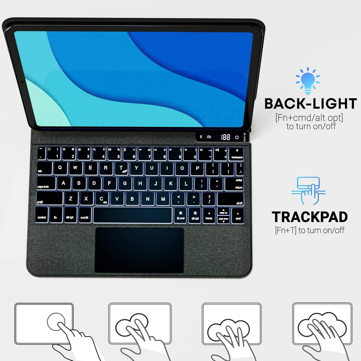 Magic iPad Keyboard Case with Trackpad Bluetooth Backlit Folio Leather H4257