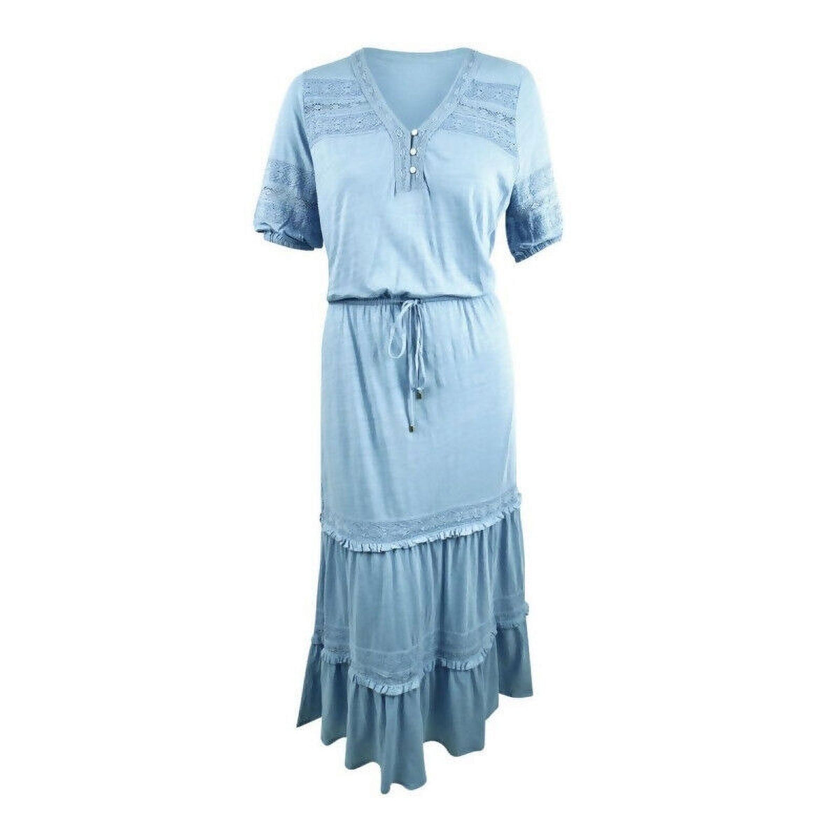 Blue Maxi Lace Trim Dress W2056
