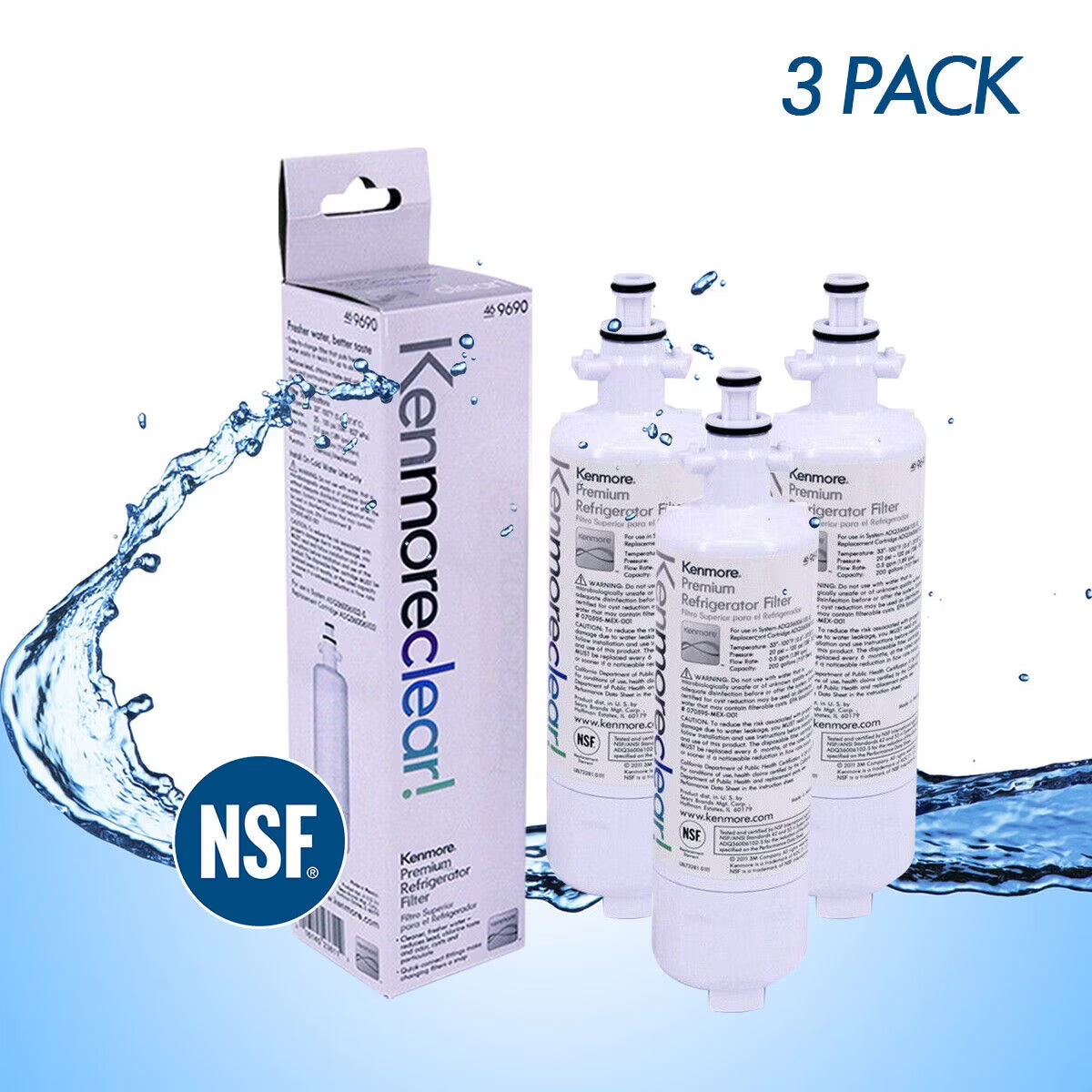 3 Pack Replacement Fridge Water Filter X8052