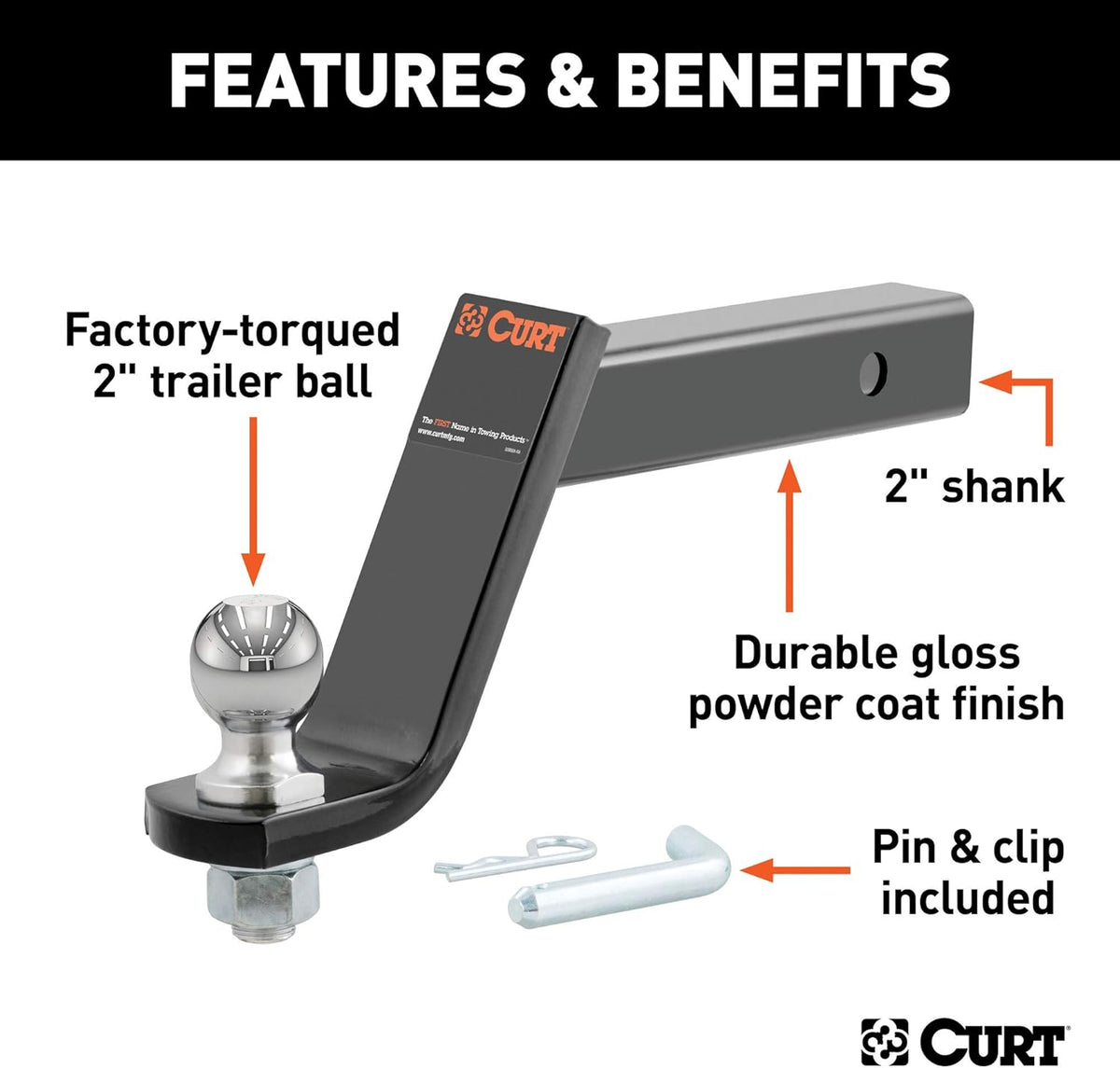 Lifted Truck Trailer Hitch Mount with 2-Inch Ball & Pin, 7,500 lbs, 6-Inch Drop, Black Pack of 2 P918654