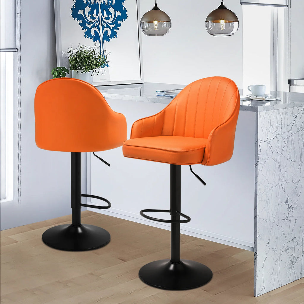 Orange Faux Leather Swivel Bar Stool Set of 2 with Backrest & Armrest R478978