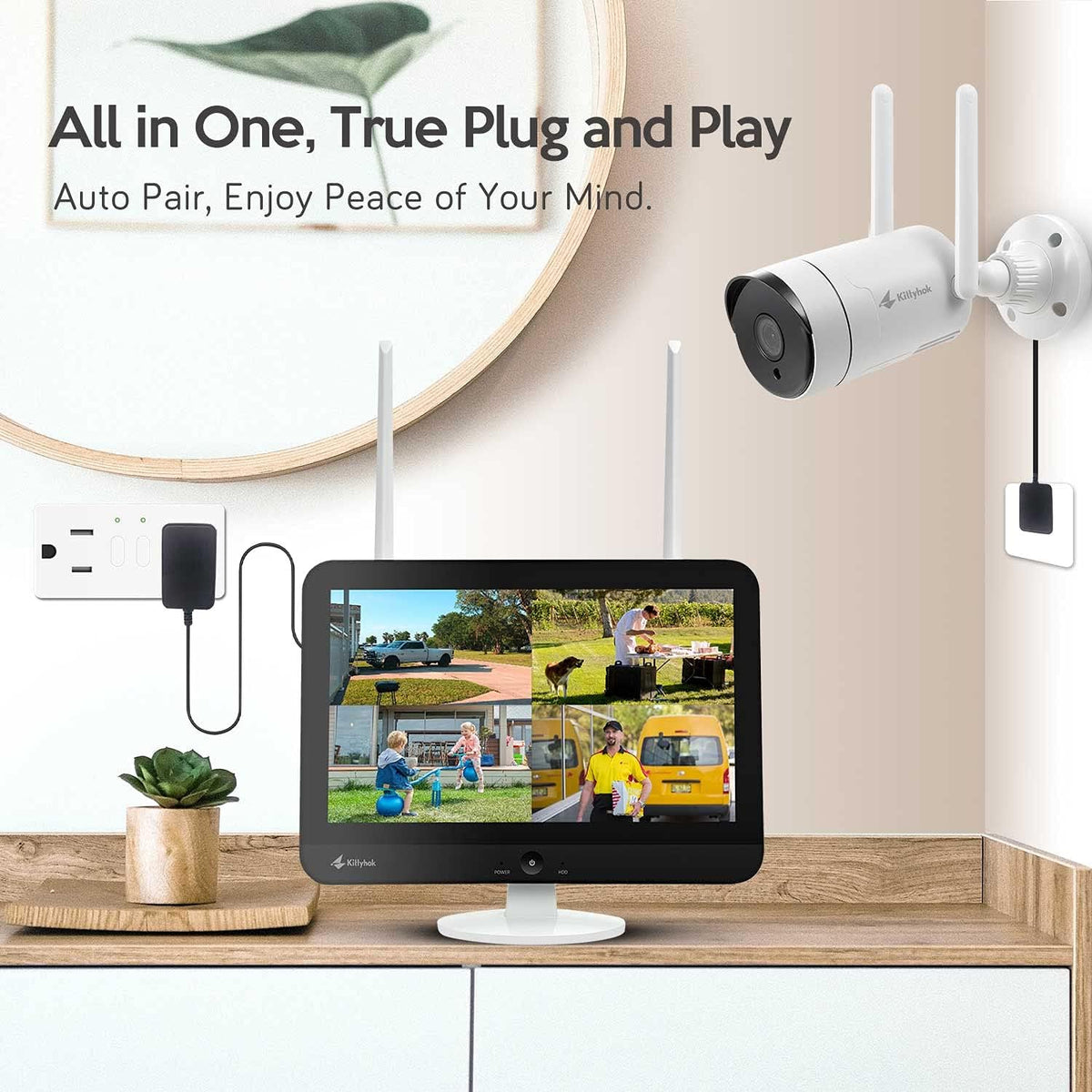 2K Wireless Security Camera System with 12 HD Monitor, 4Pcs 3MP Cameras A241