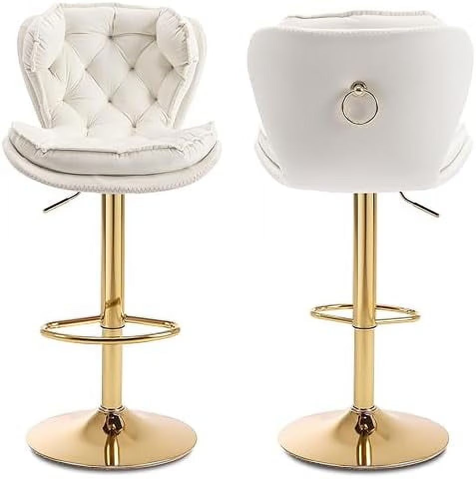Cream Velvet Adjustable Counter Height Barstools Set of 2 K94793