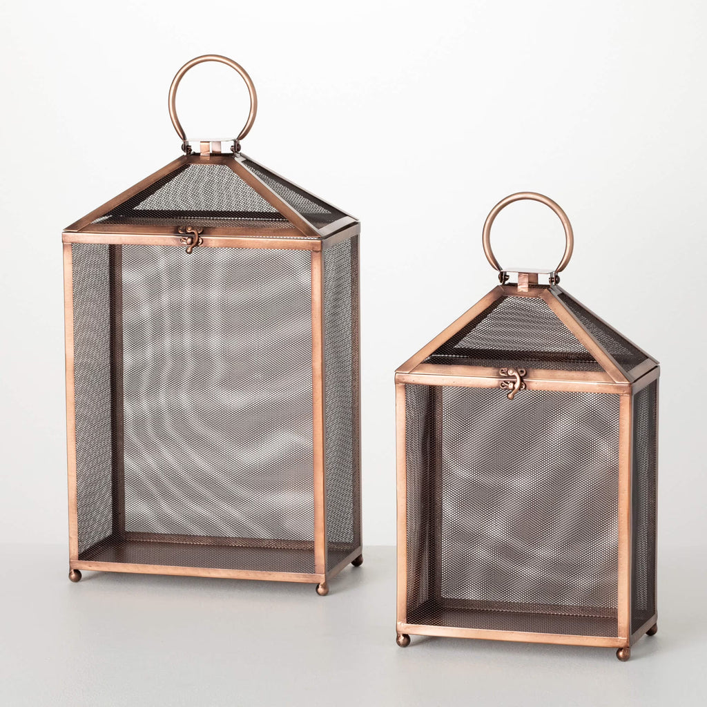 19.5" & 15.75" Outdoor Copper Screen Lanterns Set of 2 T4170