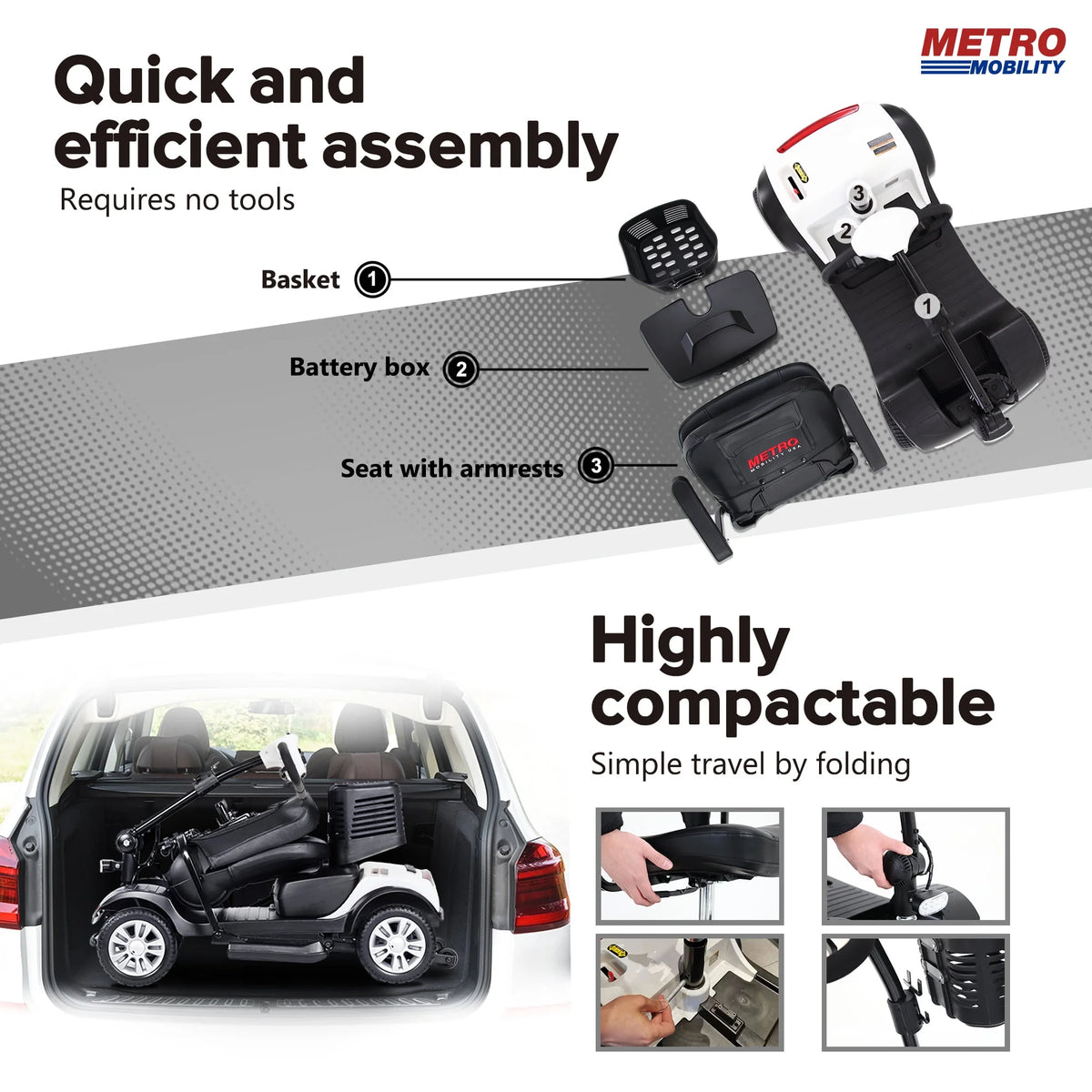 Lightweight Folding 4-Wheel Mobility Scooter with Side Bag C65332