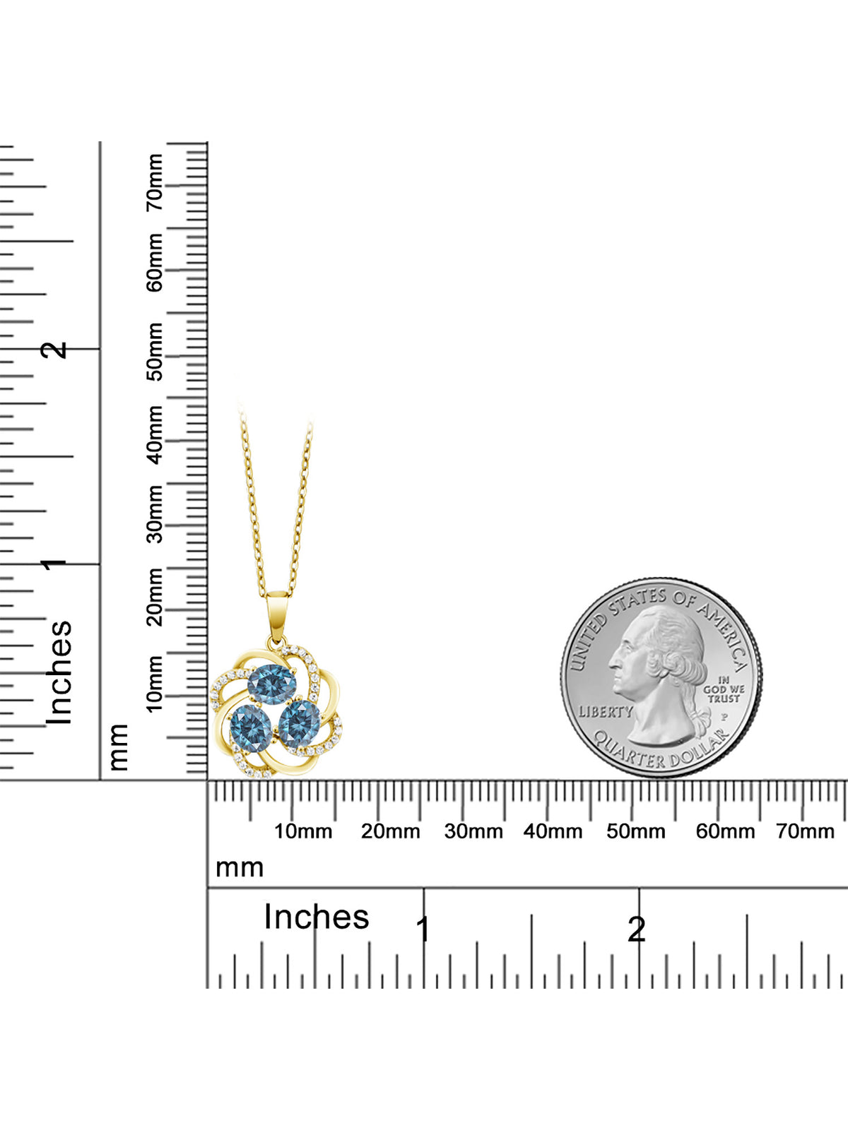 18K Yellow Gold Plated Oval Persian Blue Moissanite Pendant Necklace T507111