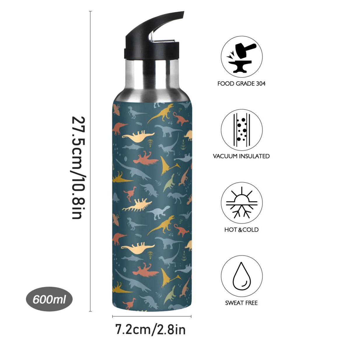 20 OZ Stainless Steel Water Bottle with Straw Lid K6765